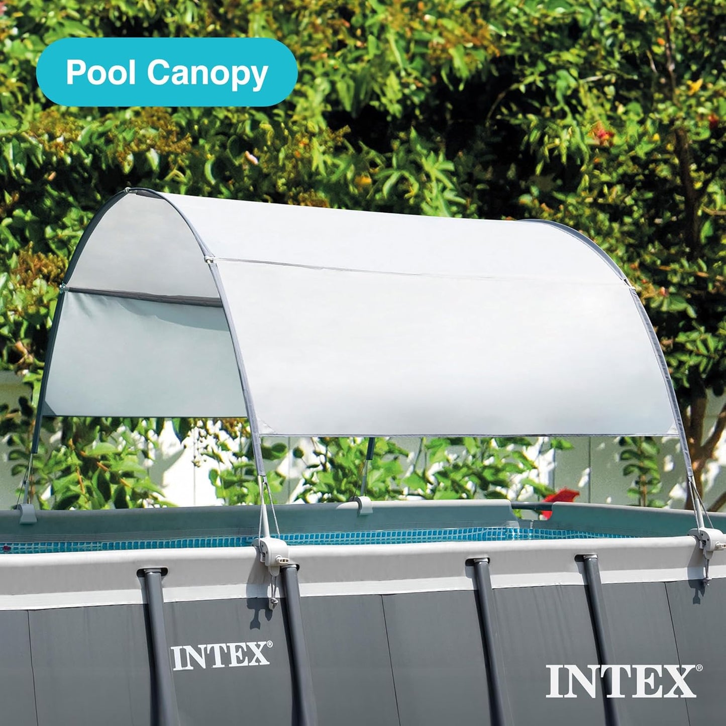 Intex 28054E Protective UPF 50 Plus Easy to Install Waterproof Canopy Cover for 9 Foot or Smaller Rectangular Swimming Pools, Grey