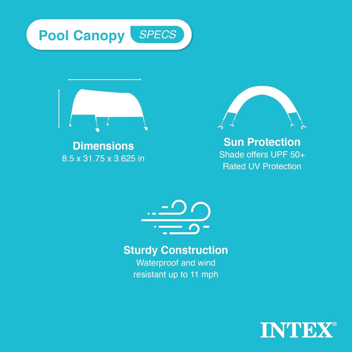 Intex 28054E Protective UPF 50 Plus Easy to Install Waterproof Canopy Cover for 9 Foot or Smaller Rectangular Swimming Pools, Grey