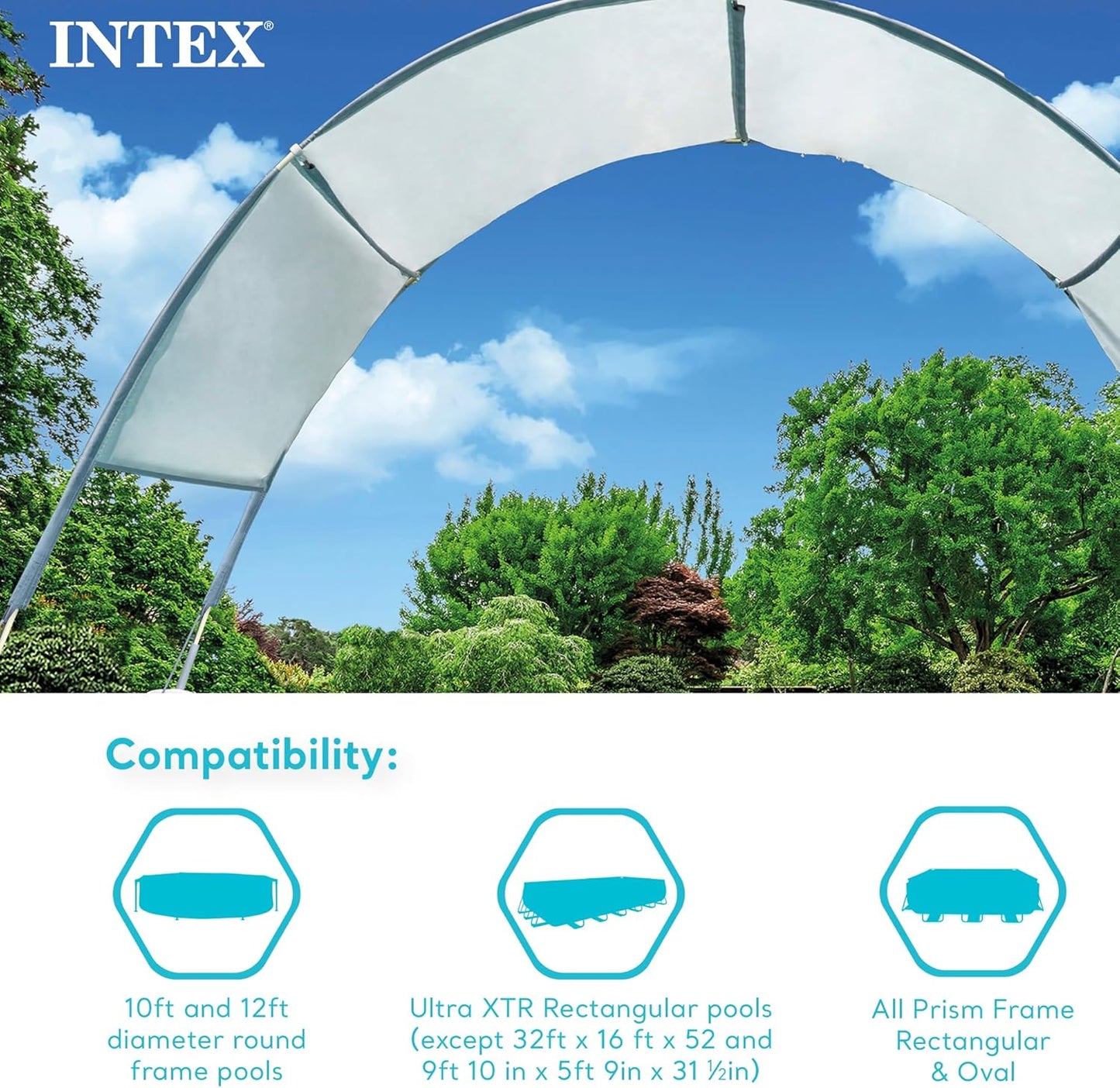 Intex 28054E Protective UPF 50 Plus Easy to Install Waterproof Canopy Cover for 9 Foot or Smaller Rectangular Swimming Pools, Grey