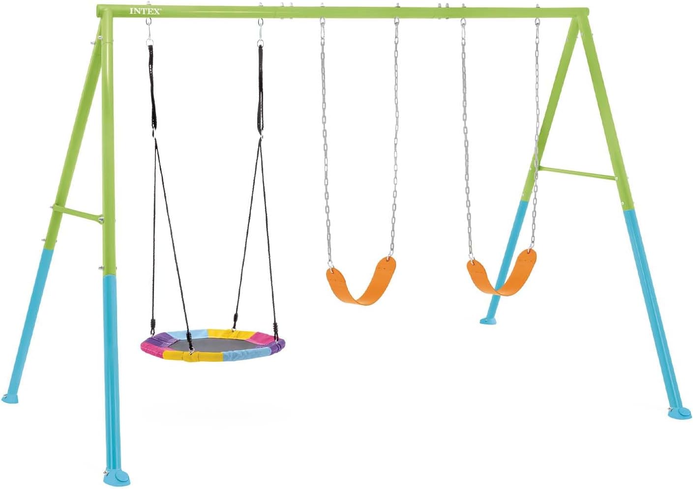 Intex 44133 – Two-Seat Swing with Swing Nest, Steel, Green and Blue, 343 x 235 x 200 cm