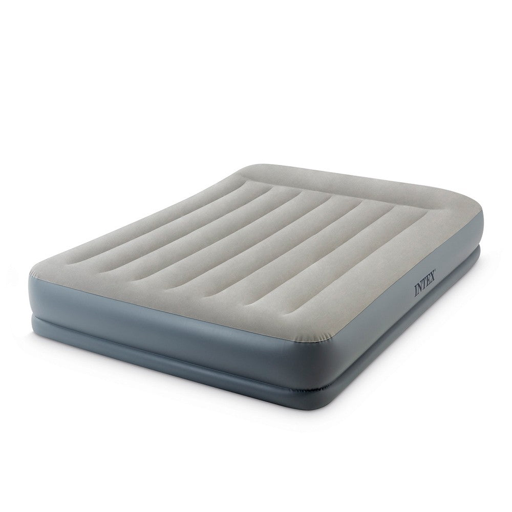 Intex Air Bed (60" x 80" x 12") Queen Size Pillow Rest Mid-Rise Dura Beam Standard With Fiber-Tech™️Technology Bulit-in Electric Pump