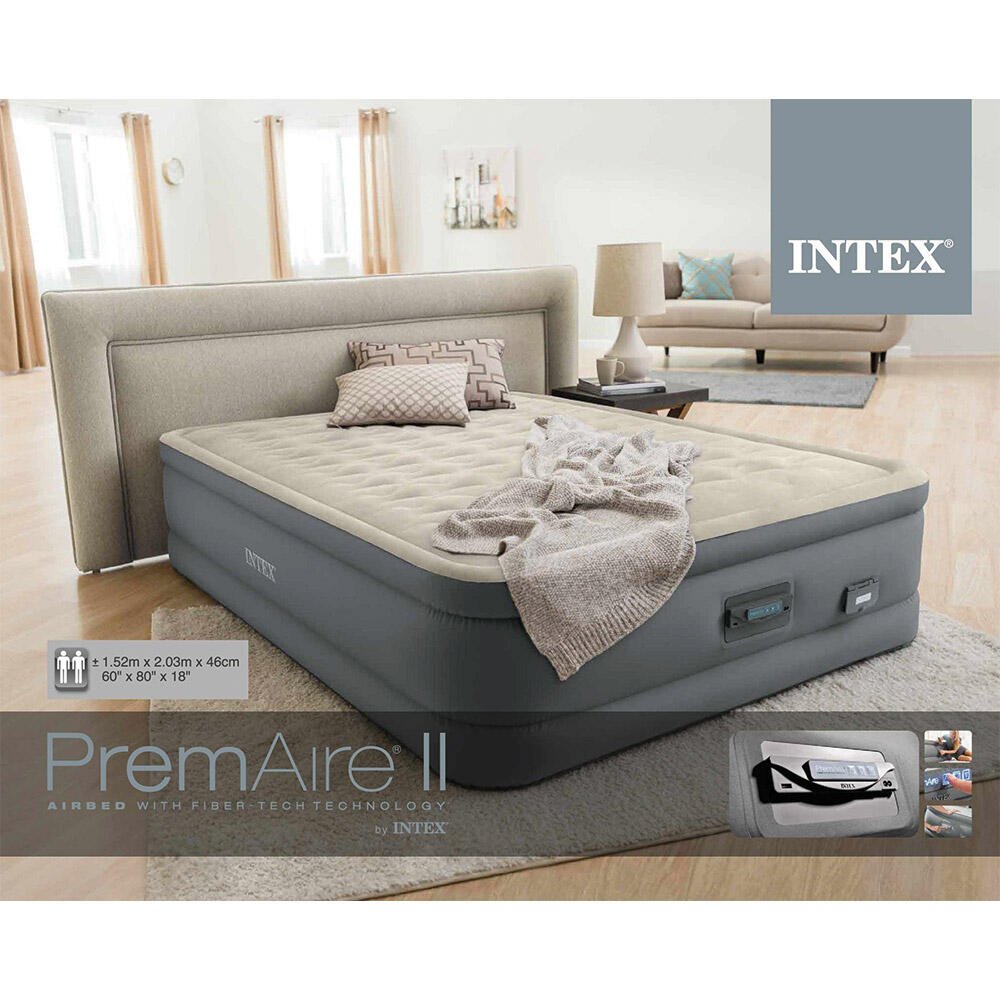 INTEX Queen Size Air Bed ( 60"x80"18" ) Elevated PremAire Air Bed With Fiber-Tech™️Technology Bulit-in Electric Pump & USB-Port
