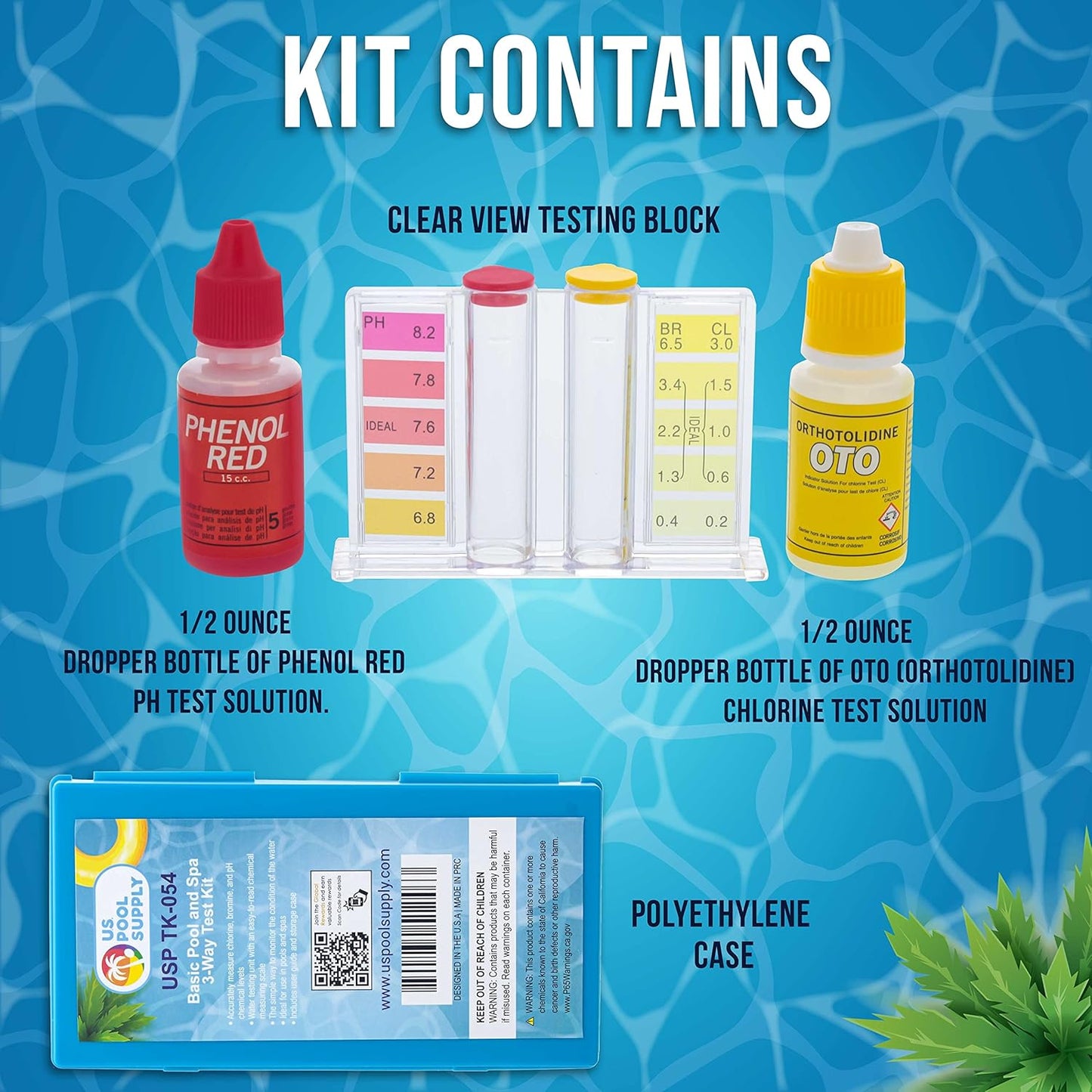 Basic 3-Way Swimming Pool & Spa Test Kit - Tests Water for pH, Chlorine, and Bromine - OTO and Phenol Red Test Solutions - Maintain The Proper Chemical Balance of Pool Water