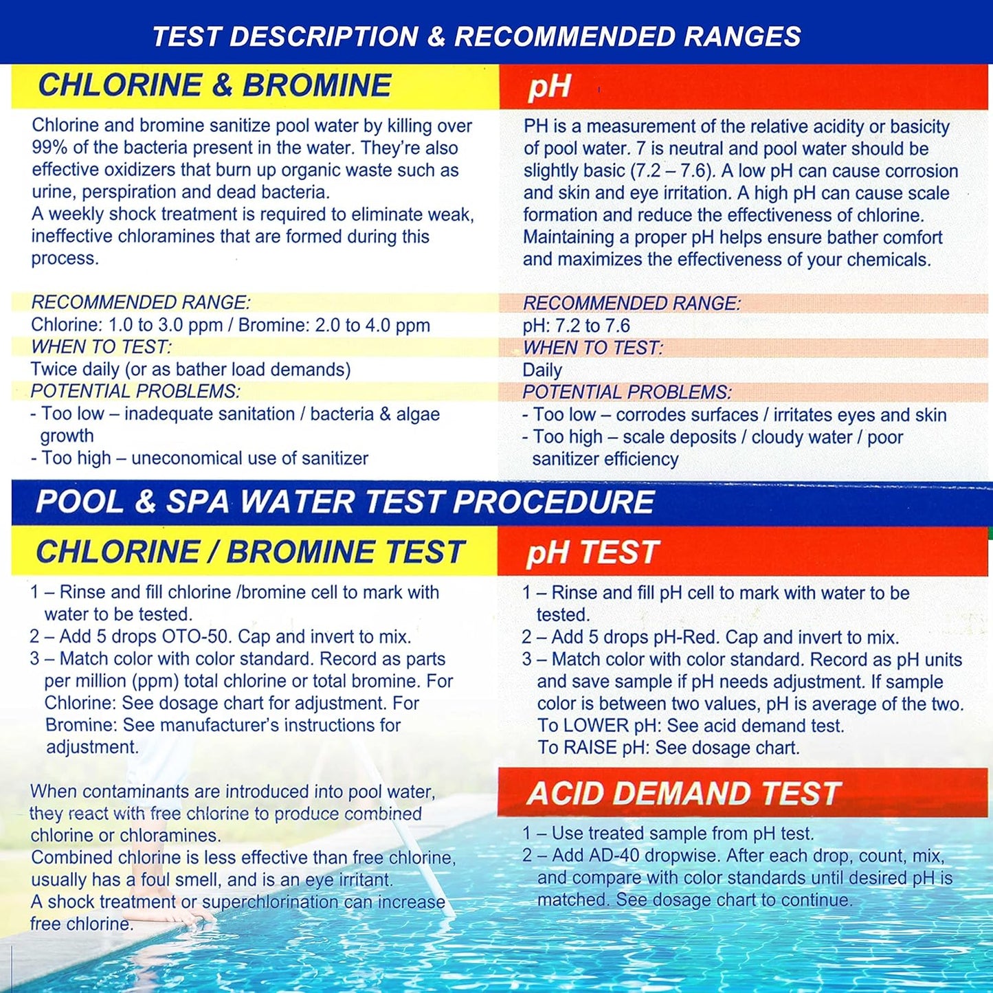 Basic 3-Way Swimming Pool & Spa Test Kit - Tests Water for pH, Chlorine, and Bromine - OTO and Phenol Red Test Solutions - Maintain The Proper Chemical Balance of Pool Water