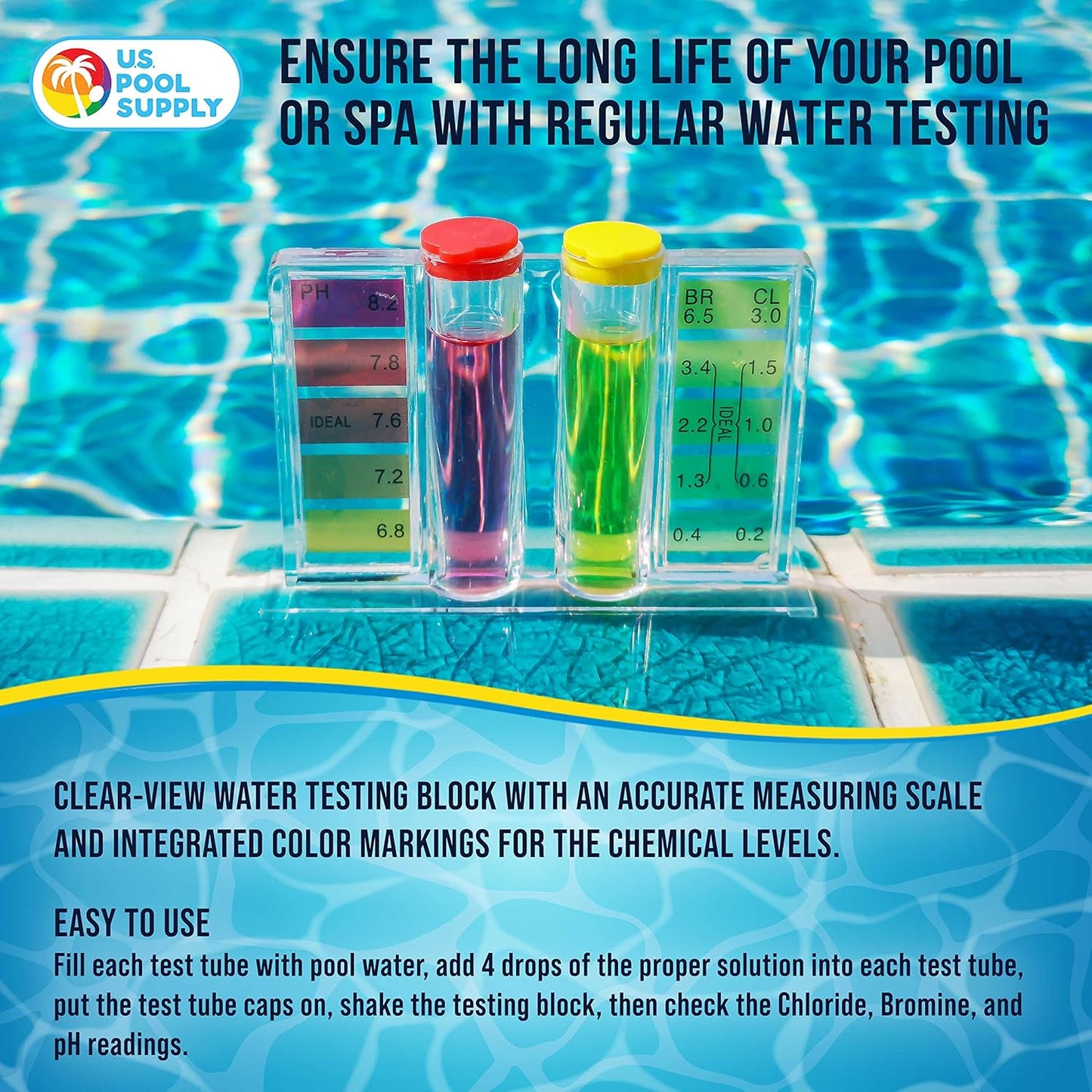Basic 3-Way Swimming Pool & Spa Test Kit - Tests Water for pH, Chlorine, and Bromine - OTO and Phenol Red Test Solutions - Maintain The Proper Chemical Balance of Pool Water