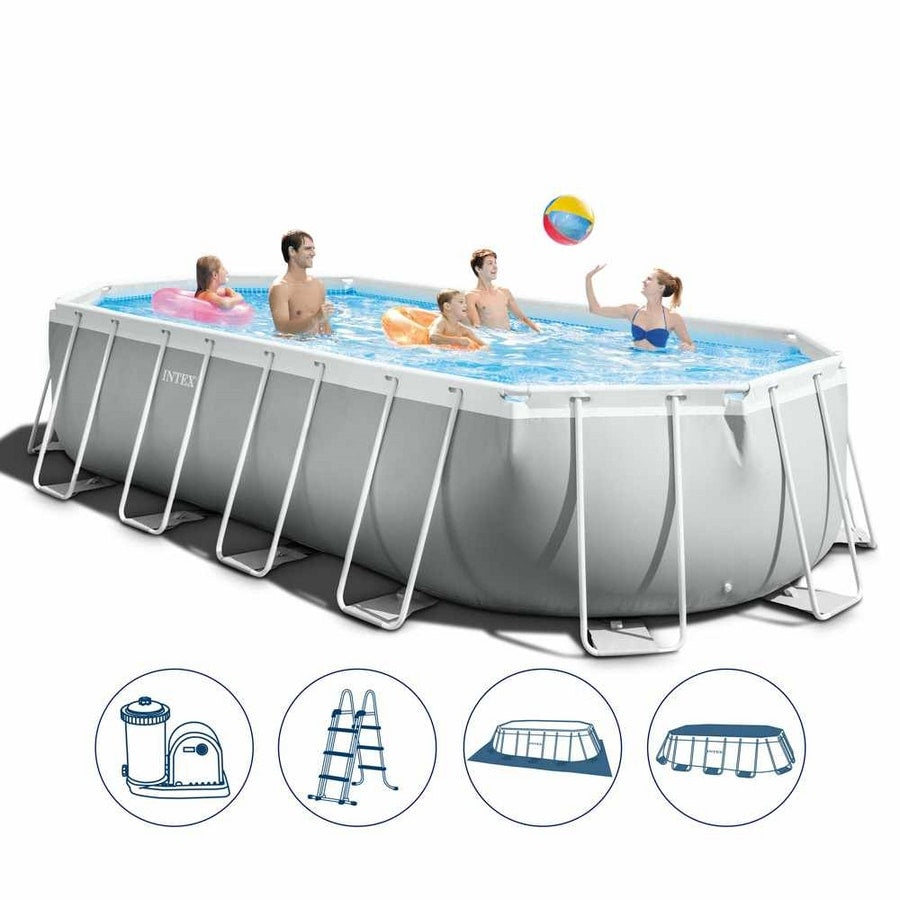 Intex Prism Frame Oval Pool Set 20ft X 10ft X 48" With Pool Cover , Ground Cloth , Ladder & Water Filter Pump