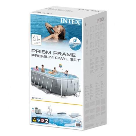 Intex Prism Frame Oval Pool Set 20ft X 10ft X 48" With Pool Cover , Ground Cloth , Ladder & Water Filter Pump