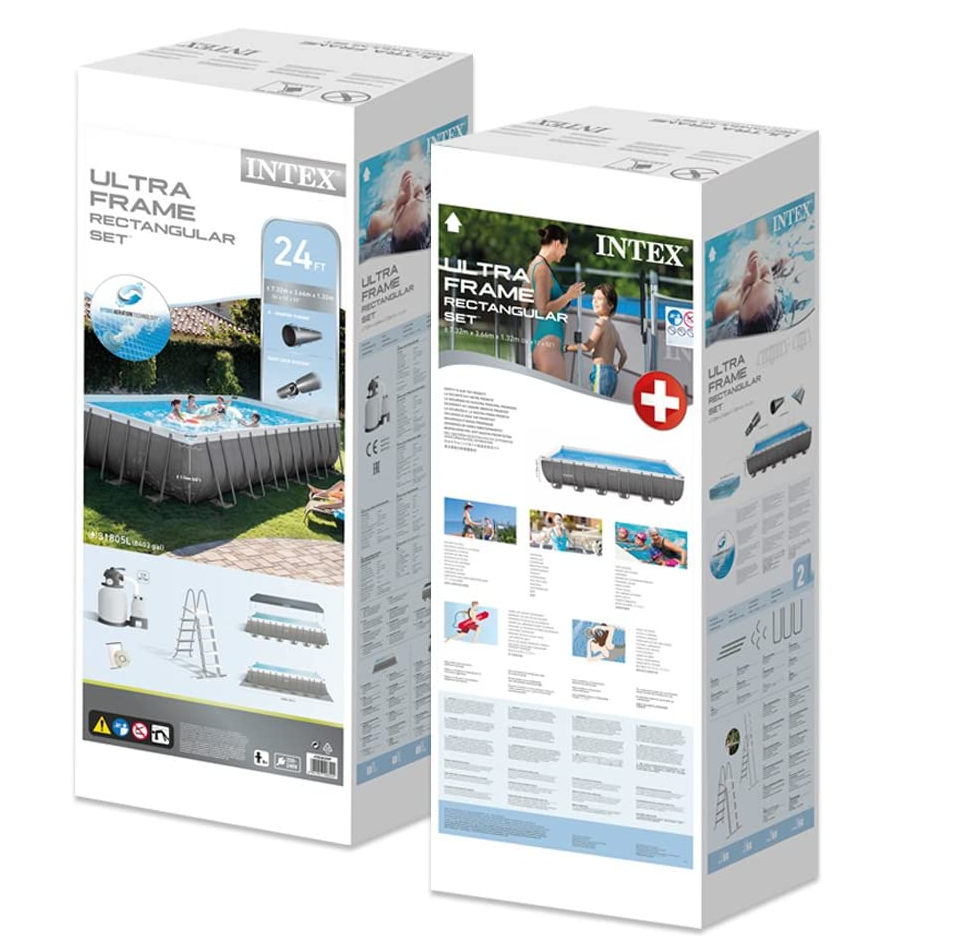 INTEX ( 24 ft x 12 ft x 52" ) Ultra XTR Frame™ Rectangular Pool Set With Sand Filter Pump