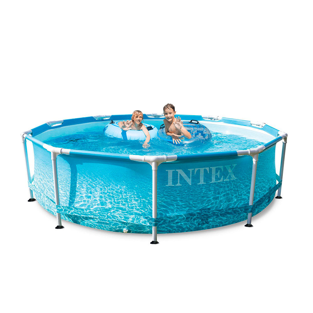 INTEX 10ft x 30" Beachside Metal Frame Round Above Ground Pool