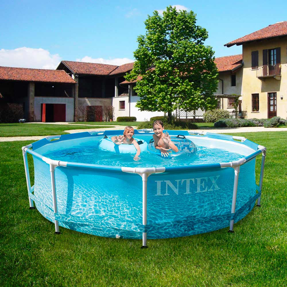 INTEX 10ft x 30" Beachside Metal Frame Round Above Ground Pool