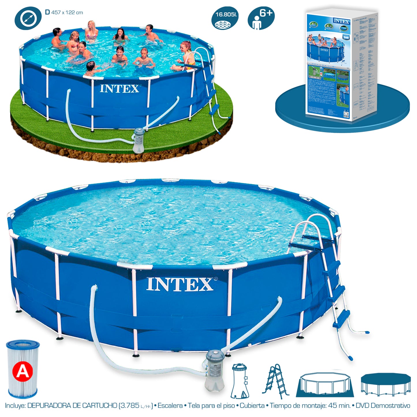 Pool ( 4.57 cm X 1.22 cm ) INTEX 15ft X 48" in Round Metal Frame