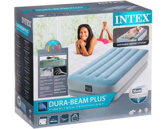 INTEX Air Bed (39"x75"x14") Dura Beam Plus Fiber Tech-Technology Raised Comfort Twin Bulit-in Electric Pump