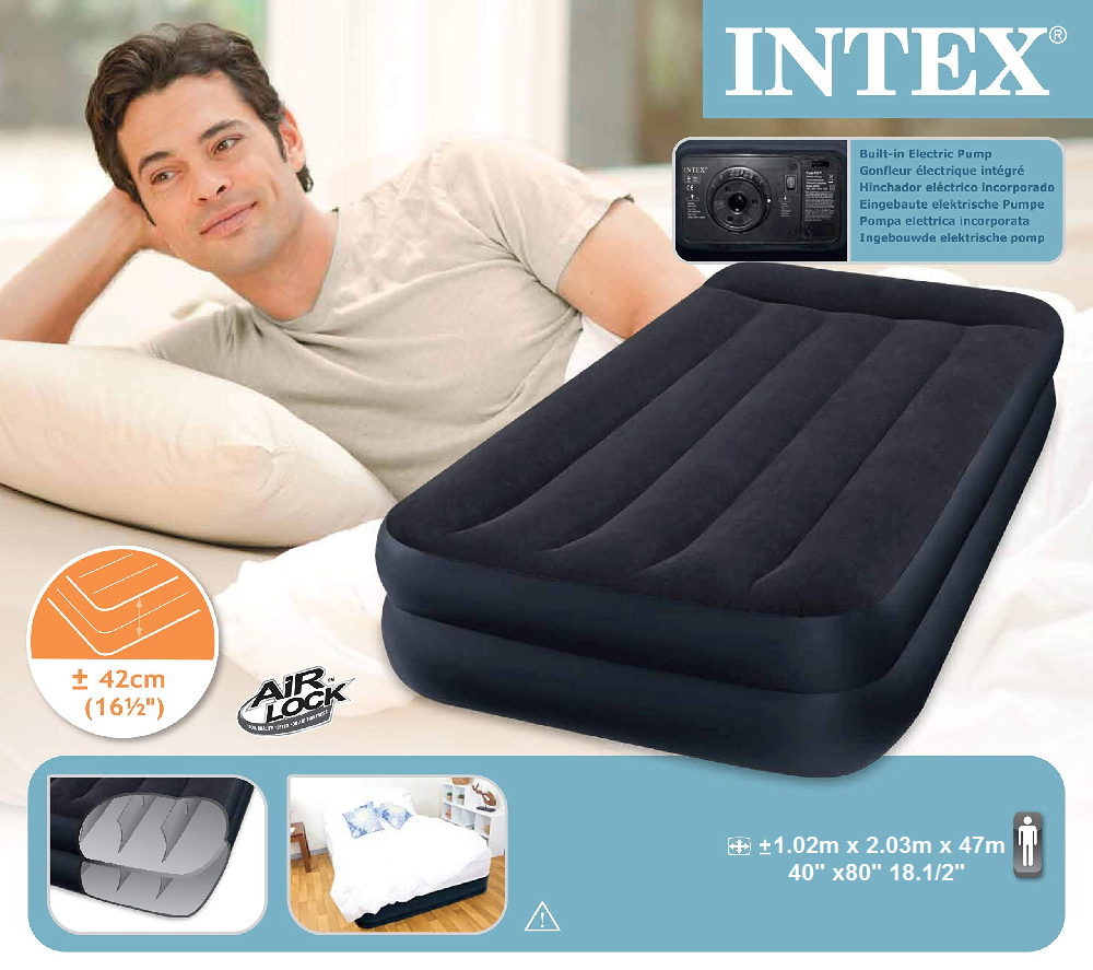 INTEX Pillow Rest Raised Air Bed Twin Size ( 40" X 80" X 18.1/2" ) Built In Electric Pump