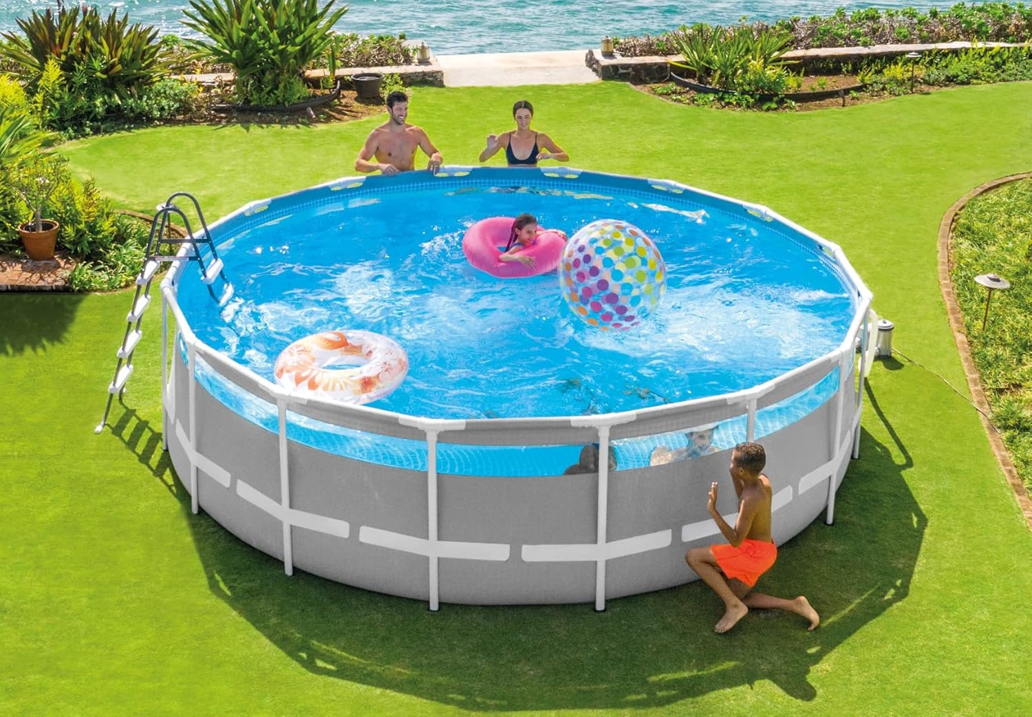 Intex 4.88 m x 1.22 m Prism Frame Clearview Premium Pool Set, Standing Size: 488 cm x 122 cm (26730 GN)