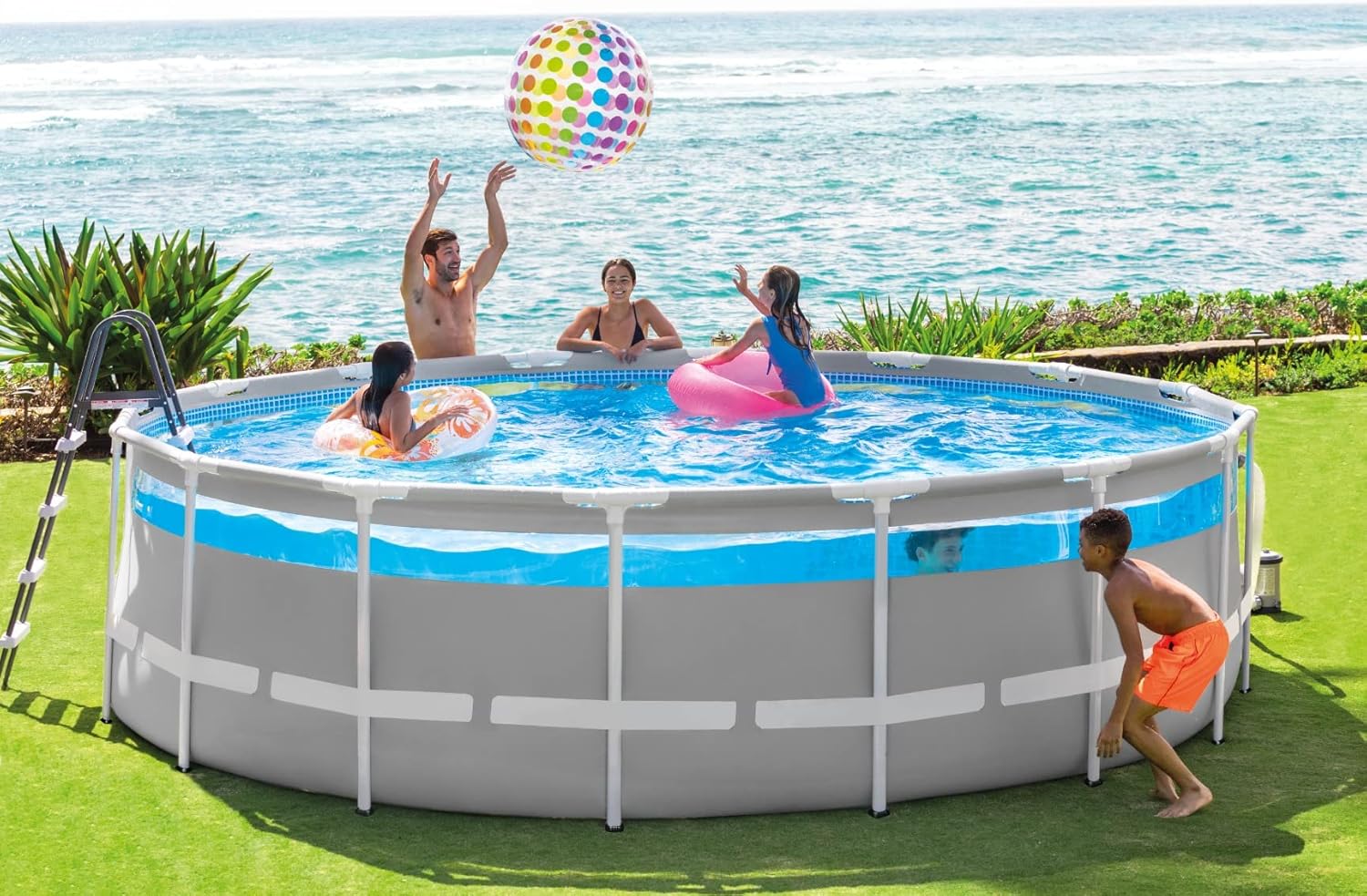 Intex 4.88 m x 1.22 m Prism Frame Clearview Premium Pool Set, Standing Size: 488 cm x 122 cm (26730 GN)