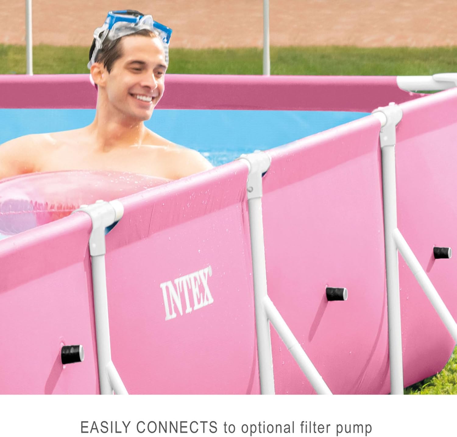 Intex 7' x 5' x 24" Rectangular Metal Frame Above Ground Outdoor Swimming Pool, Pink
