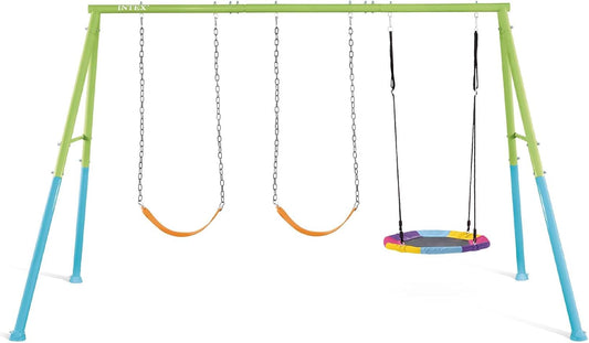 Intex 44133 – Two-Seat Swing with Swing Nest, Steel, Green and Blue, 343 x 235 x 200 cm