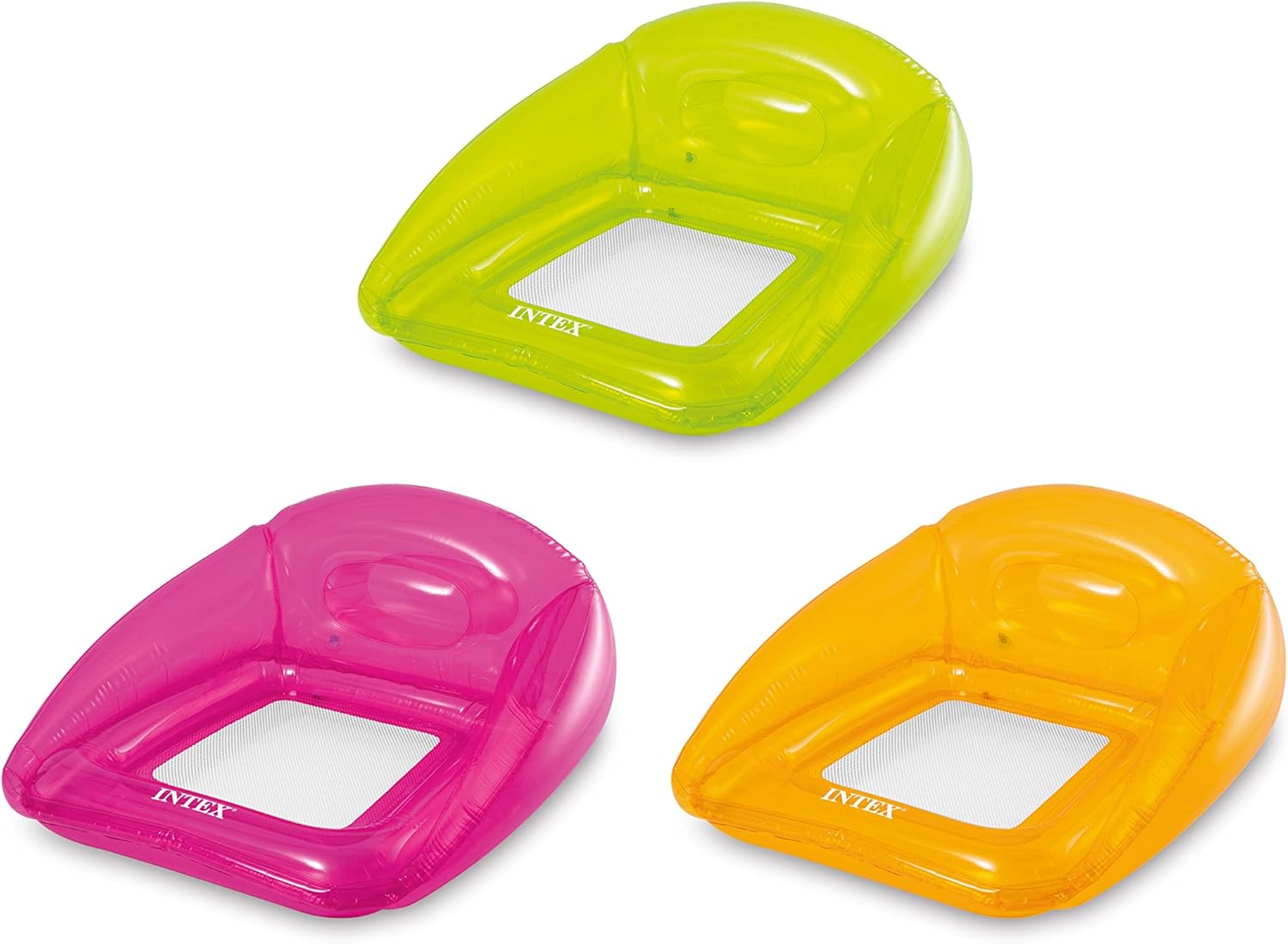Intex Transparent Lounges, Transparent Green, Orange and Pink Colours, Uninflated Size: 104 cm x 102 cm (56802NP)