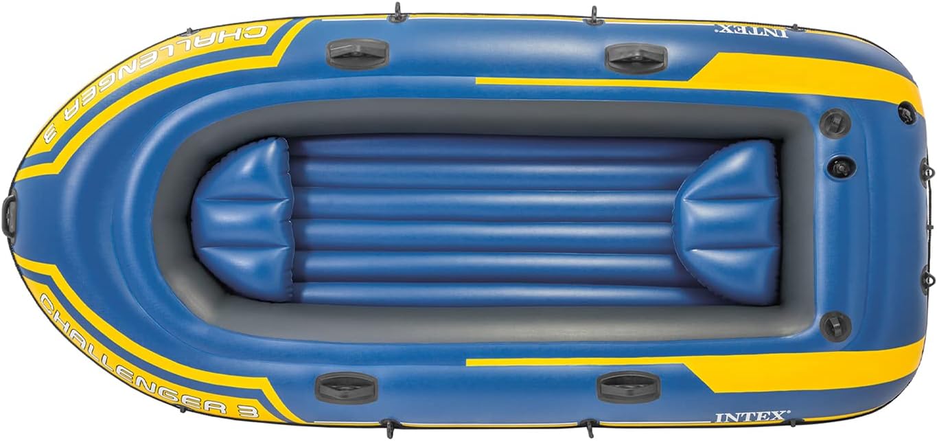 Intex 68370EP Challenger 3 Inflatable Boat Set: Includes Deluxe 48in Boat Oars and High-Output Pump – Triple Air Chambers – Welded Oar Locks – 3-Person – 660lb Weight Capacity