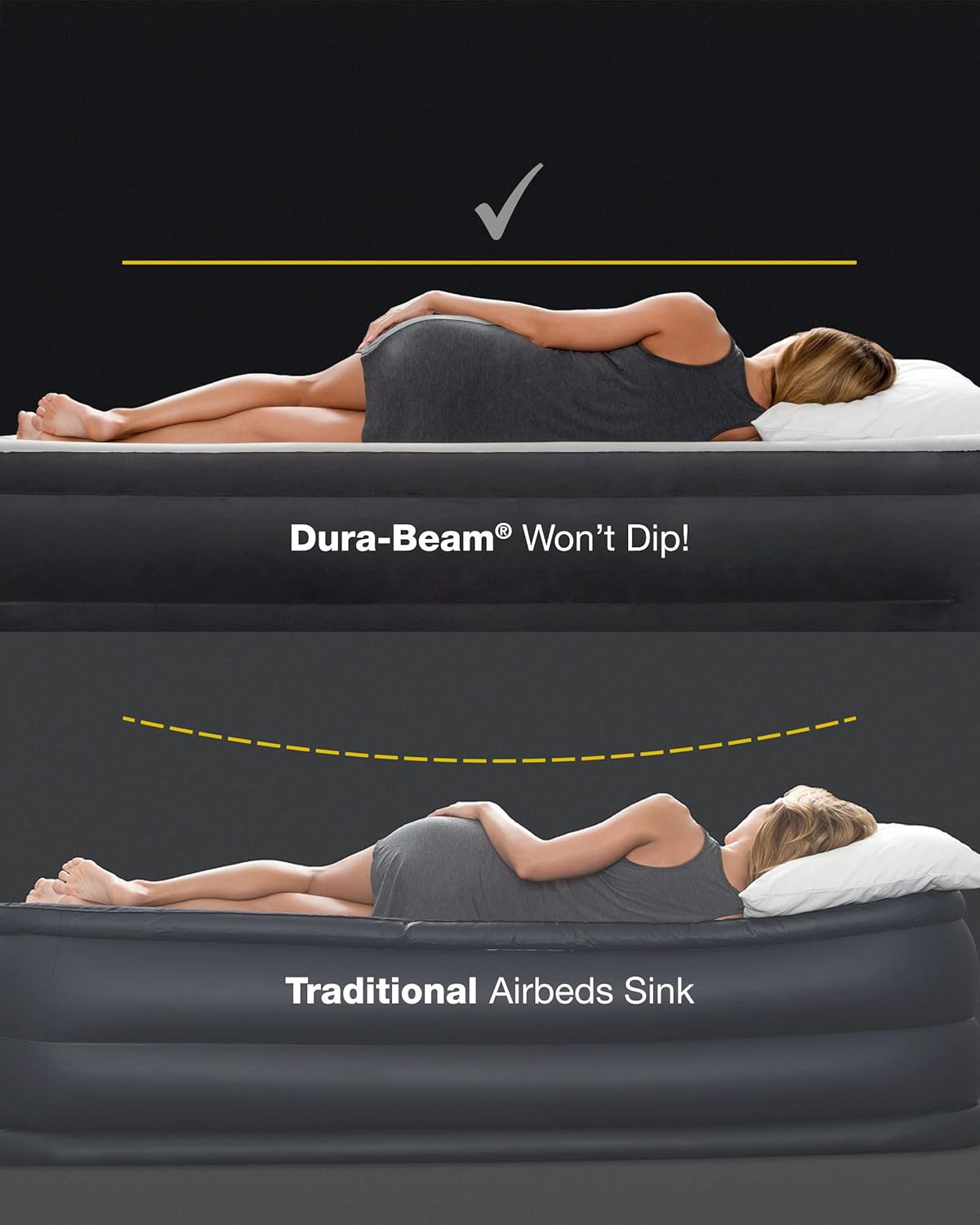INTEX 64114E Dura-Beam Standard Prestige Air Mattress: Fiber-Tech – Queen Size – Built-in USB Electric Pump – 12in Bed Height – 600lb Weight Capacity