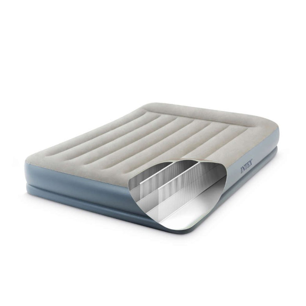 Intex Air Bed (60" x 80" x 12") Queen Size Pillow Rest Mid-Rise Dura Beam Standard With Fiber-Tech™️Technology Bulit-in Electric Pump