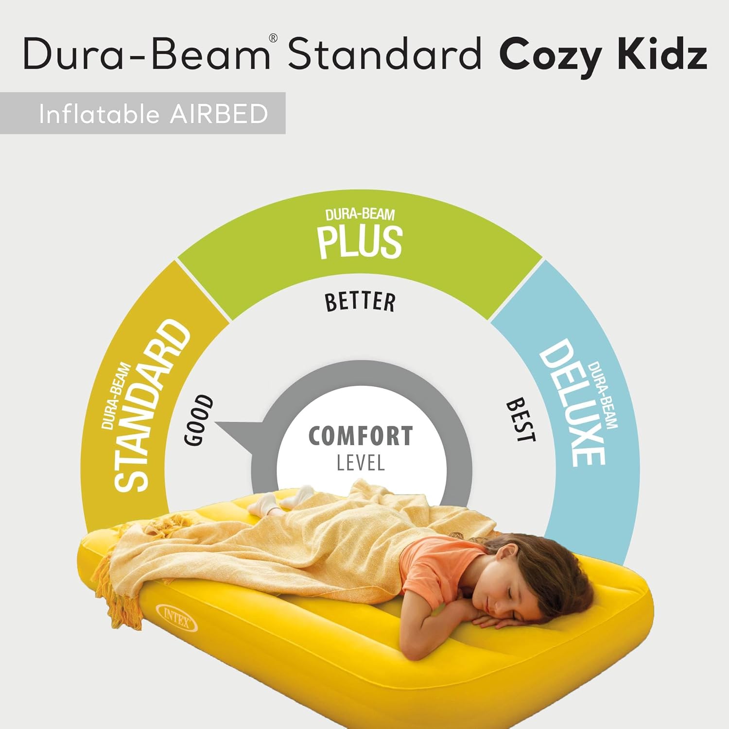 Intex 66803EP Cozy Kidz Inflatable Airbed: Fiber-Tech – Velvety Soft Surface – Carry Bag Included – Color May Vary – 34.5" x 62" x 7"