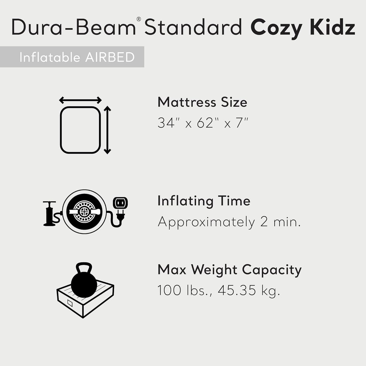 Intex 66803EP Cozy Kidz Inflatable Airbed: Fiber-Tech – Velvety Soft Surface – Carry Bag Included – Color May Vary – 34.5" x 62" x 7"