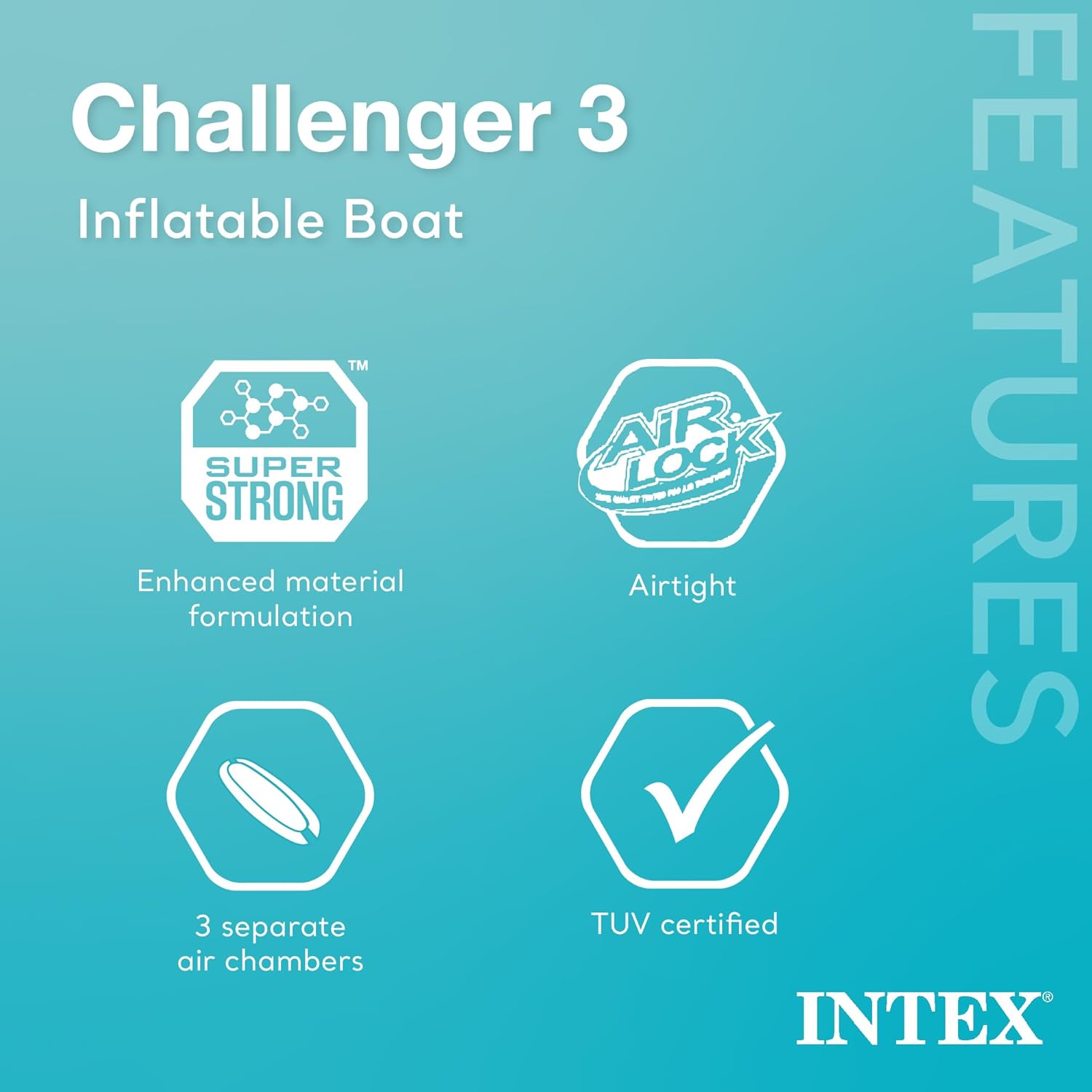 Intex 68370EP Challenger 3 Inflatable Boat Set: Includes Deluxe 48in Boat Oars and High-Output Pump – Triple Air Chambers – Welded Oar Locks – 3-Person – 660lb Weight Capacity