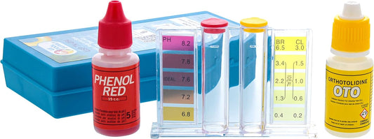 Basic 3-Way Swimming Pool & Spa Test Kit - Tests Water for pH, Chlorine, and Bromine - OTO and Phenol Red Test Solutions - Maintain The Proper Chemical Balance of Pool Water
