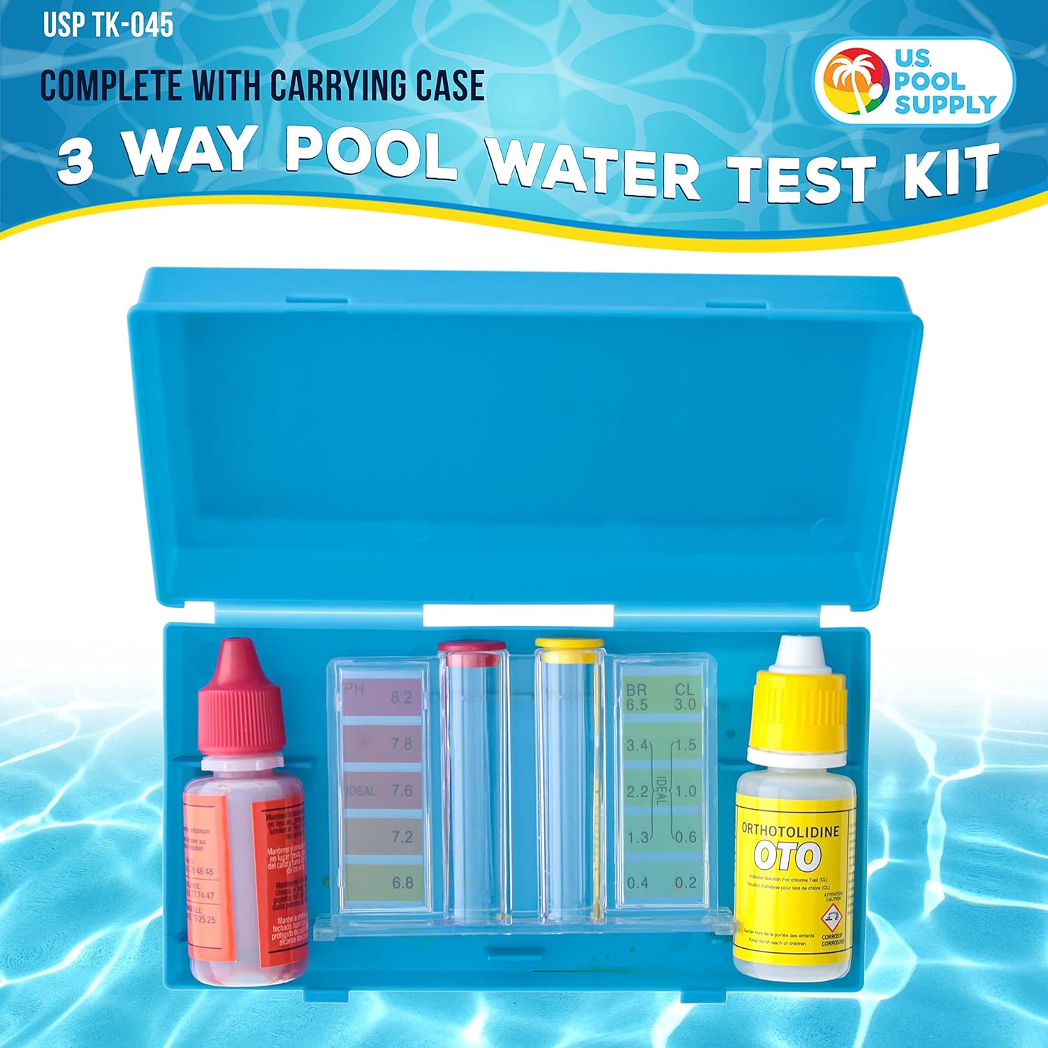 Basic 3-Way Swimming Pool & Spa Test Kit - Tests Water for pH, Chlorine, and Bromine - OTO and Phenol Red Test Solutions - Maintain The Proper Chemical Balance of Pool Water