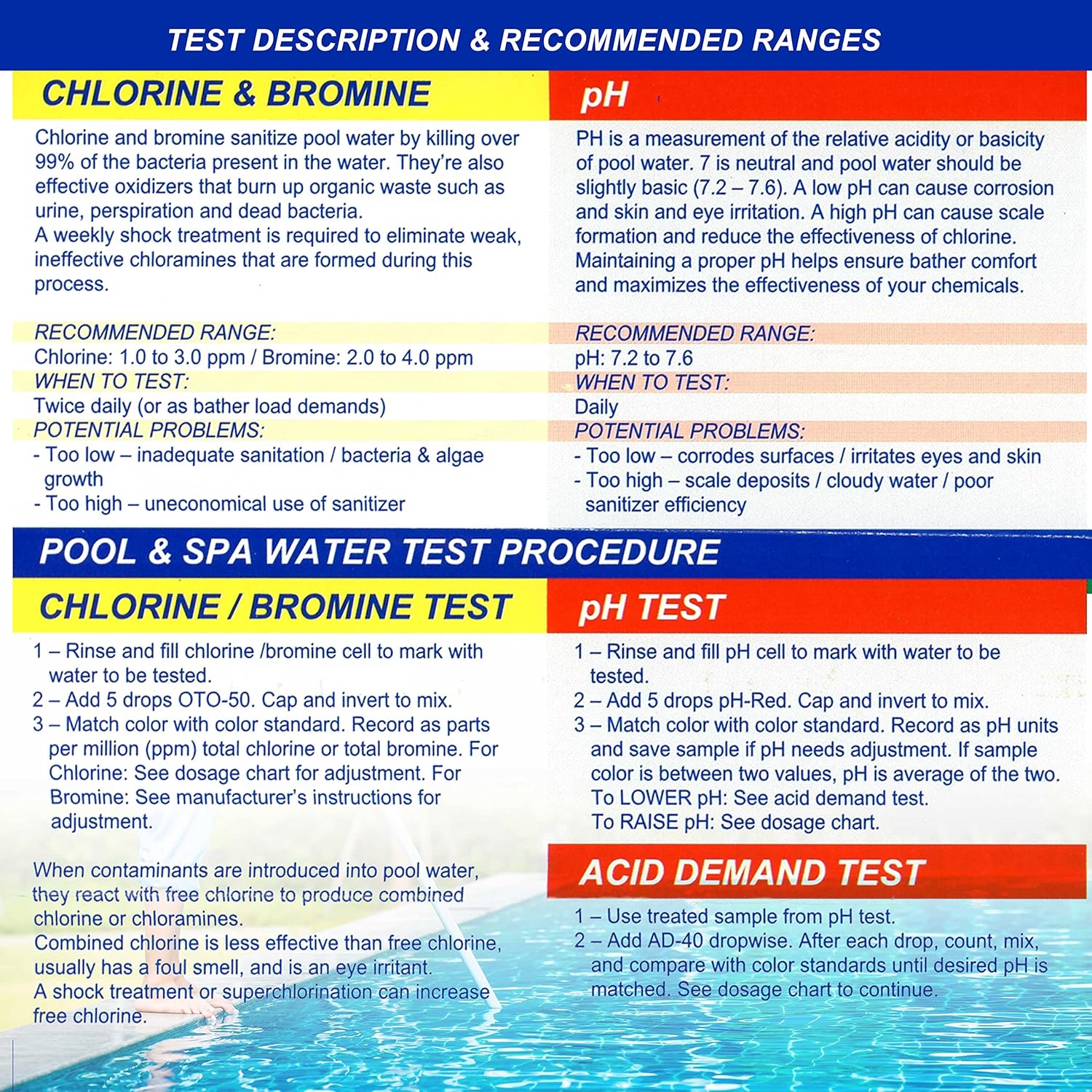 Basic 3-Way Swimming Pool & Spa Test Kit - Tests Water for pH, Chlorine, and Bromine - OTO and Phenol Red Test Solutions - Maintain The Proper Chemical Balance of Pool Water