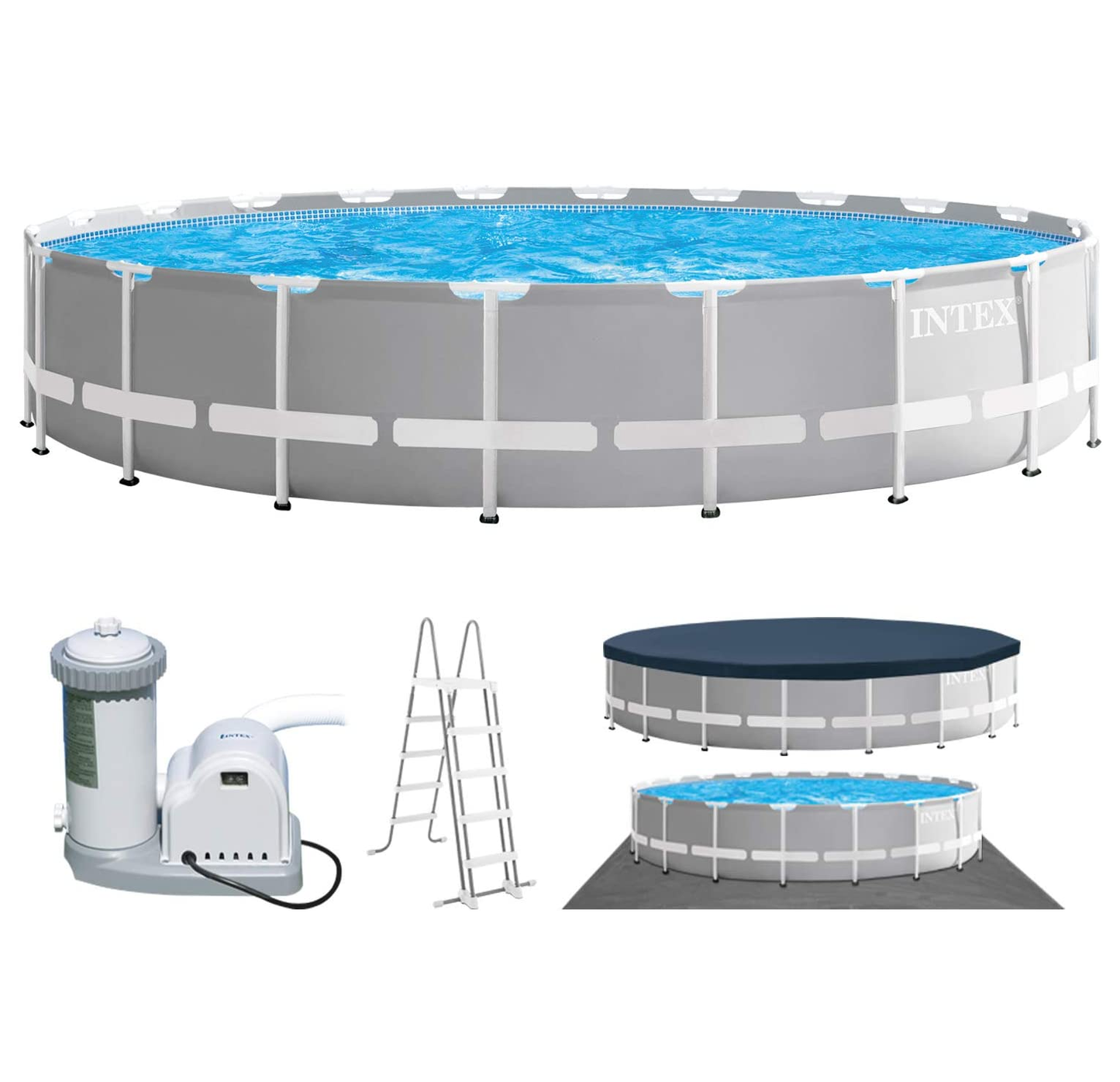 Intex ( 20' x 52" ) Prism Frame Round Metal Frame Pool With Filter Pump, Ladder, Ground Cloth & Pool Cover