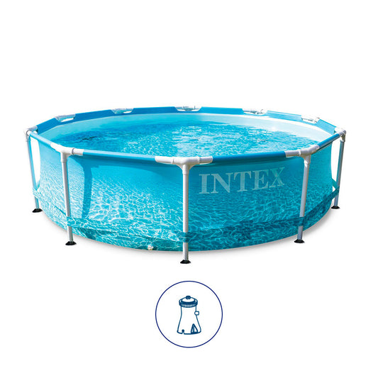 INTEX 10ft x 30" Beachside Metal Frame Round Above Ground Pool