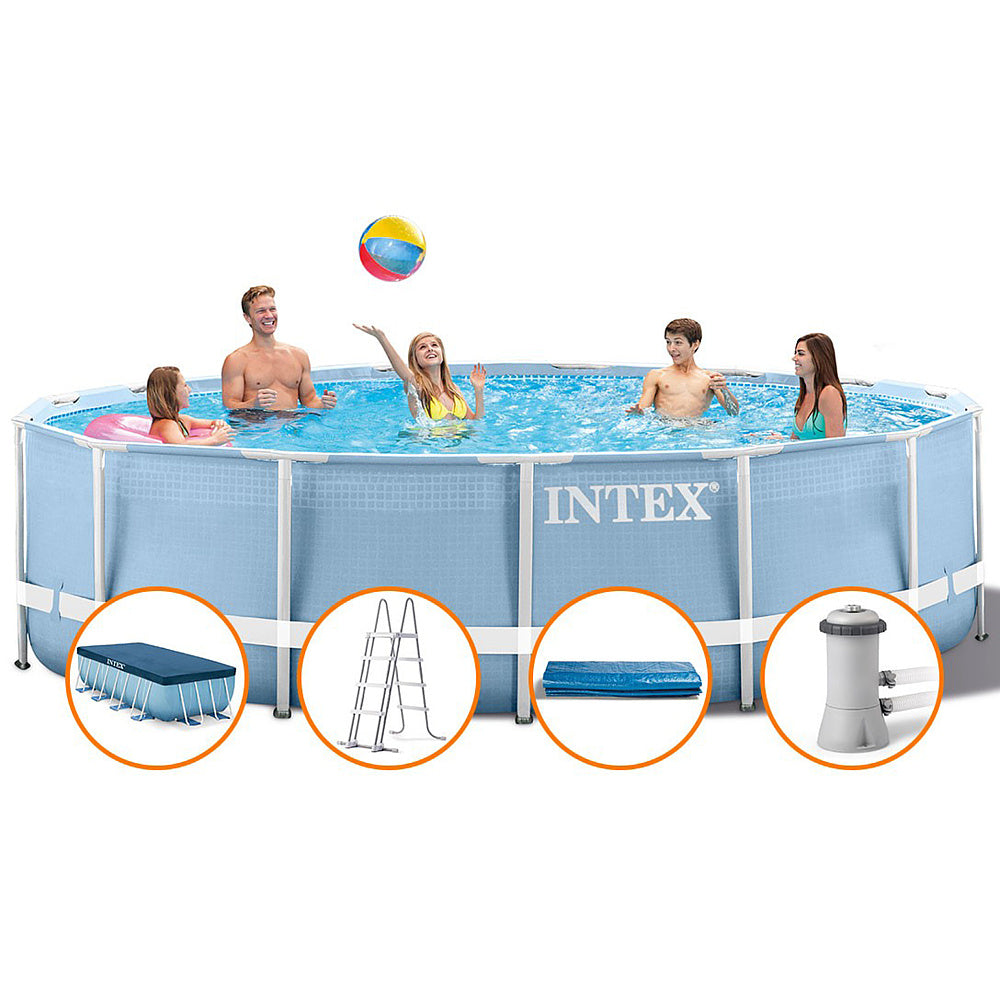 INTEX ( 15' x 48" ) Prism Frame Pool With Water Filter Pump "A" Type , Ladder , Pool Cover & Ground Cloth