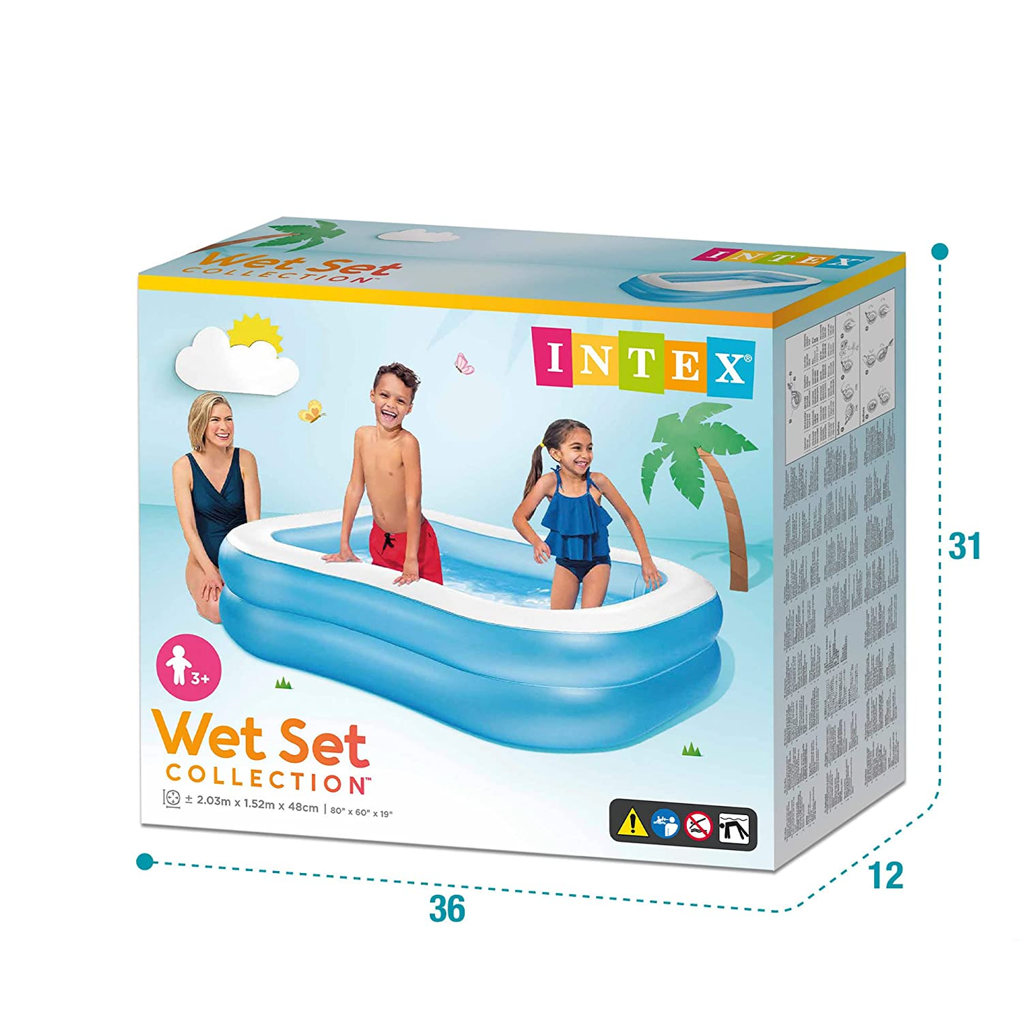 INTEX 80"x 60"x 19" Swim Center Family Swimming Pool White Blue
